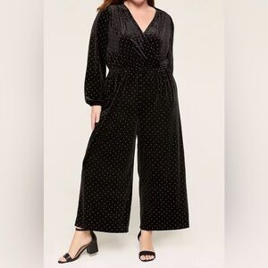 Lane Bryant Black Long Sleeve Jumpsuit with Gold Accents